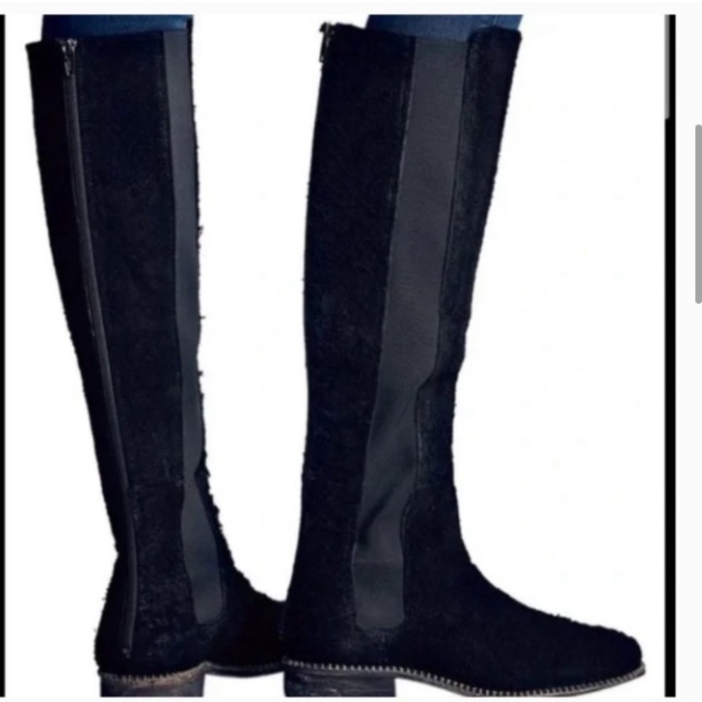 Free People Black Callow Tall Rustic Unique Distressed suede leather boo…
